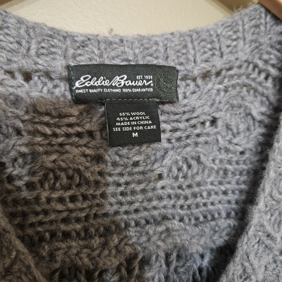 Eddie Bauer Grey Wool Chunky Knit Cardigan | Size M - Picture 2 of 5
